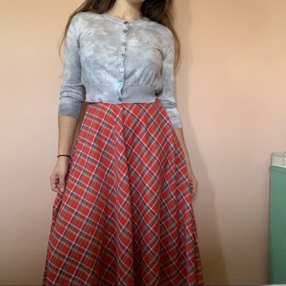 60/70s Vintage High Waisted Flowy Plaid Skirt